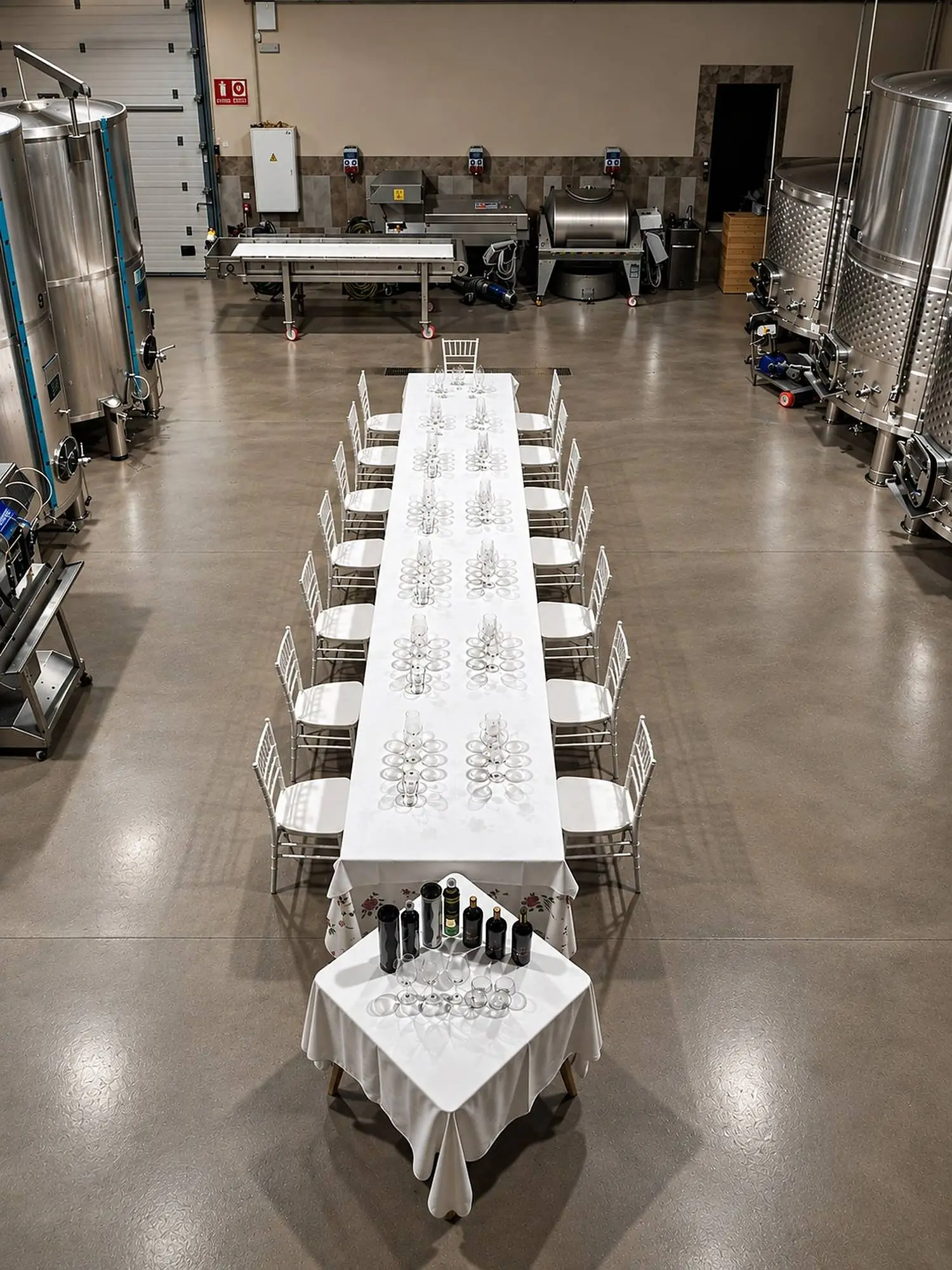 Mesa preparada para uma prova entre as cubas da Bodega Latarce