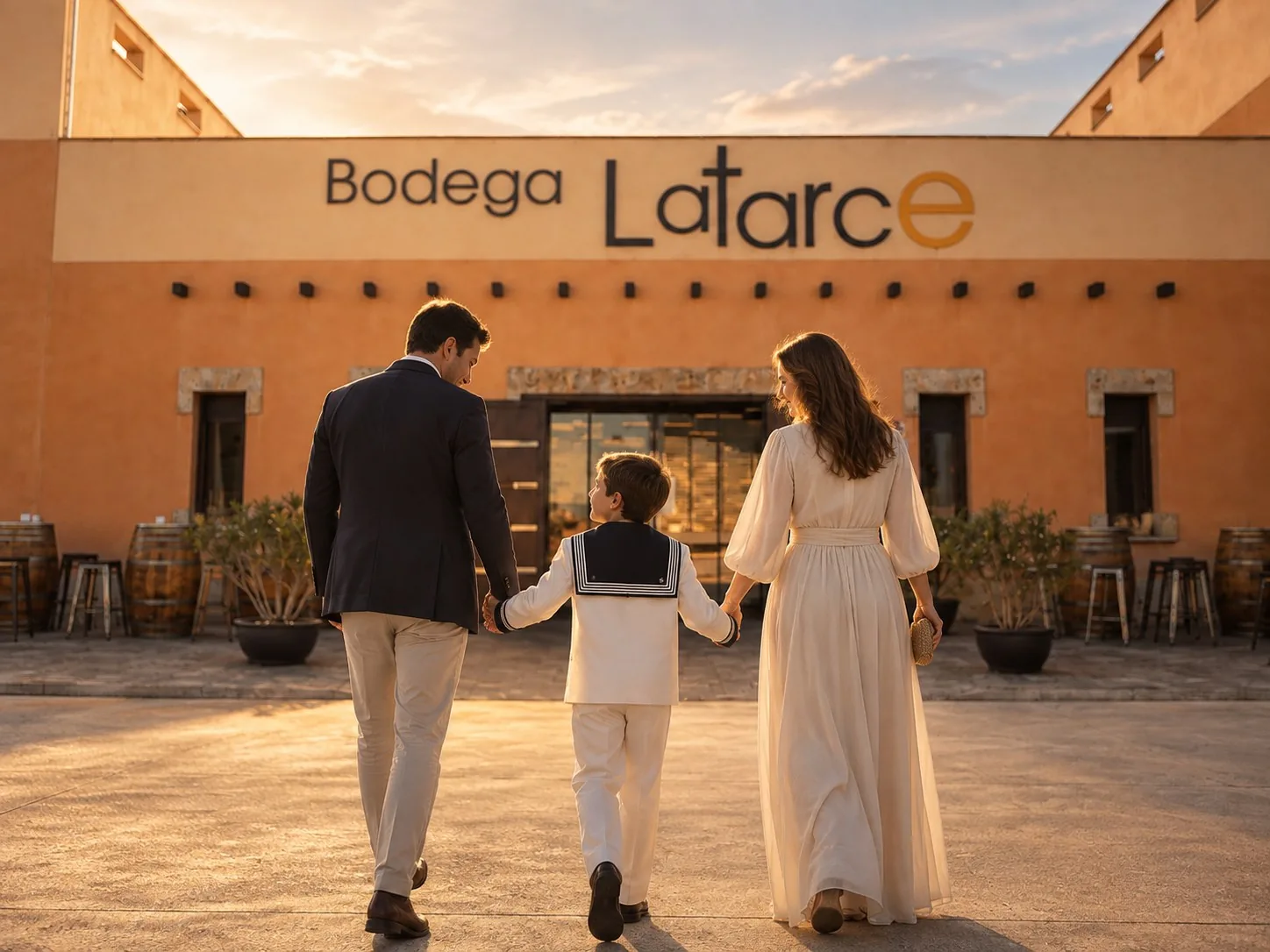 Familia llegando a Bodega Latarce el día de la comunión