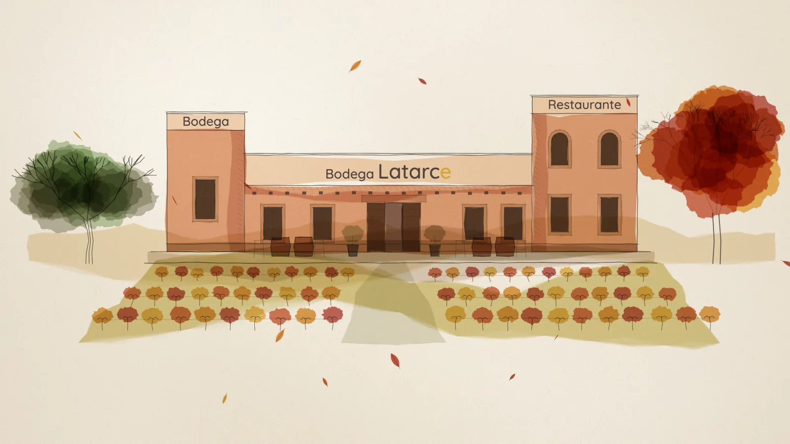 Ilustración en acuarela de Bodega Latarce en otoño